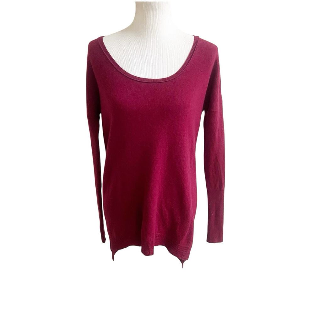 Sofia 100% Cashmere Sweater Burgundy Wine Long Sleeve Size Small Scoop Neck